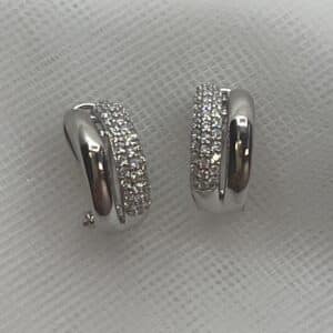 Pendientes de plata rodiados en oro blanco boton con circonitas