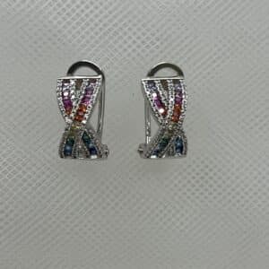 Pendientes de plata rodiados en oro blanco con circonitas de colores