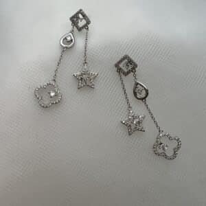 Pendientes de plata de plata rodiados en oro blanco colgantes de cadenas con circonitas