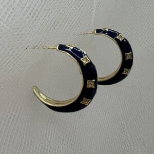 Pendientes aros de plata chapados en oro amarillo y esmalte azul con circonitas