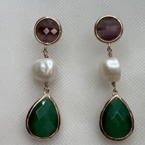 Pendientes de plata chapada en oro amarillo con perlas y circonitas