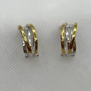 Pendientes de plata de boton bicolor en oro amarillo y blanco