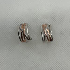 Pendientes de botón bicolor en plata y plata rosa chapada