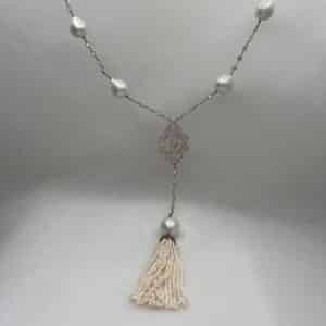 Collar de plata chapada oro rosa con perlas naturales y circonitas