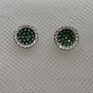 Pendientes de plata rodiados en oro blanco con circonitas verdes y blancas