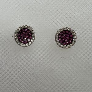 Pendientes de plata rodiados en oro blanco con circonitas rosas y blancas