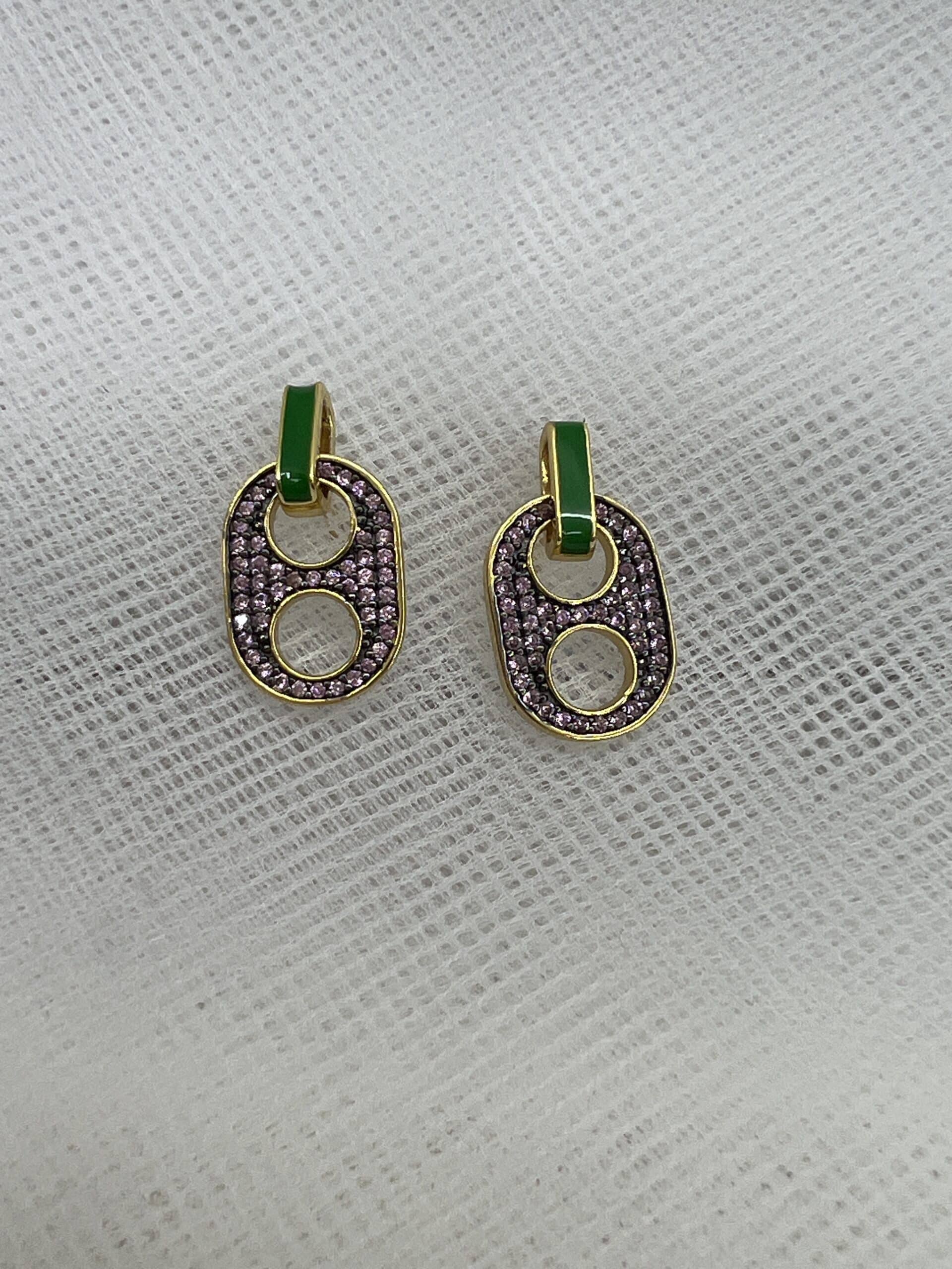 Pendientes de plata chapada con circonitas y esmalte
