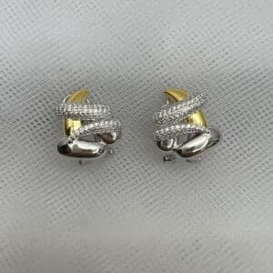 Pendientes boton  de plata bicolor rodiados y oro amarillo