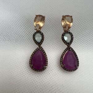 Pendientes de plata de oro rosa con circonitas