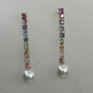 Pendientes de oro con amarillo perlas australianas y topacios de colores