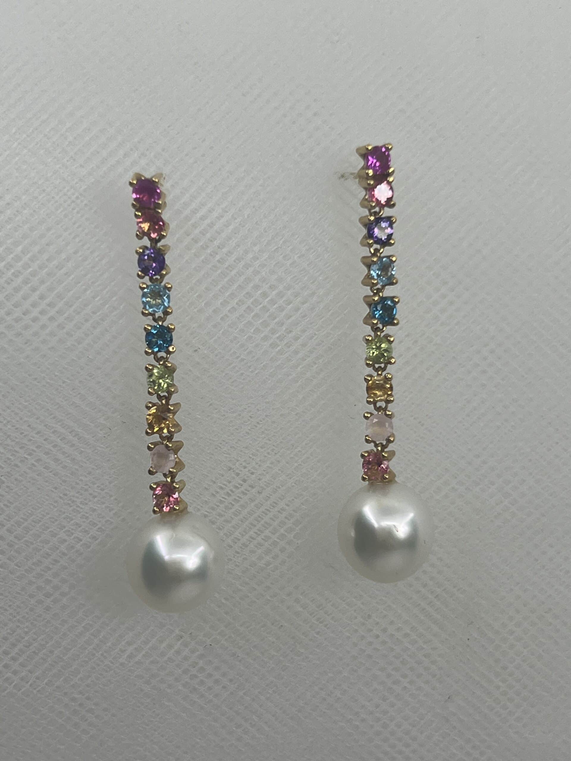 Pendientes de oro con amarillo perlas australianas y topacios de colores