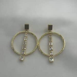 Pendientes XL de plata chapados en oro amarillo botones cuadrados con aros y tira de circonitas  de circonitas.