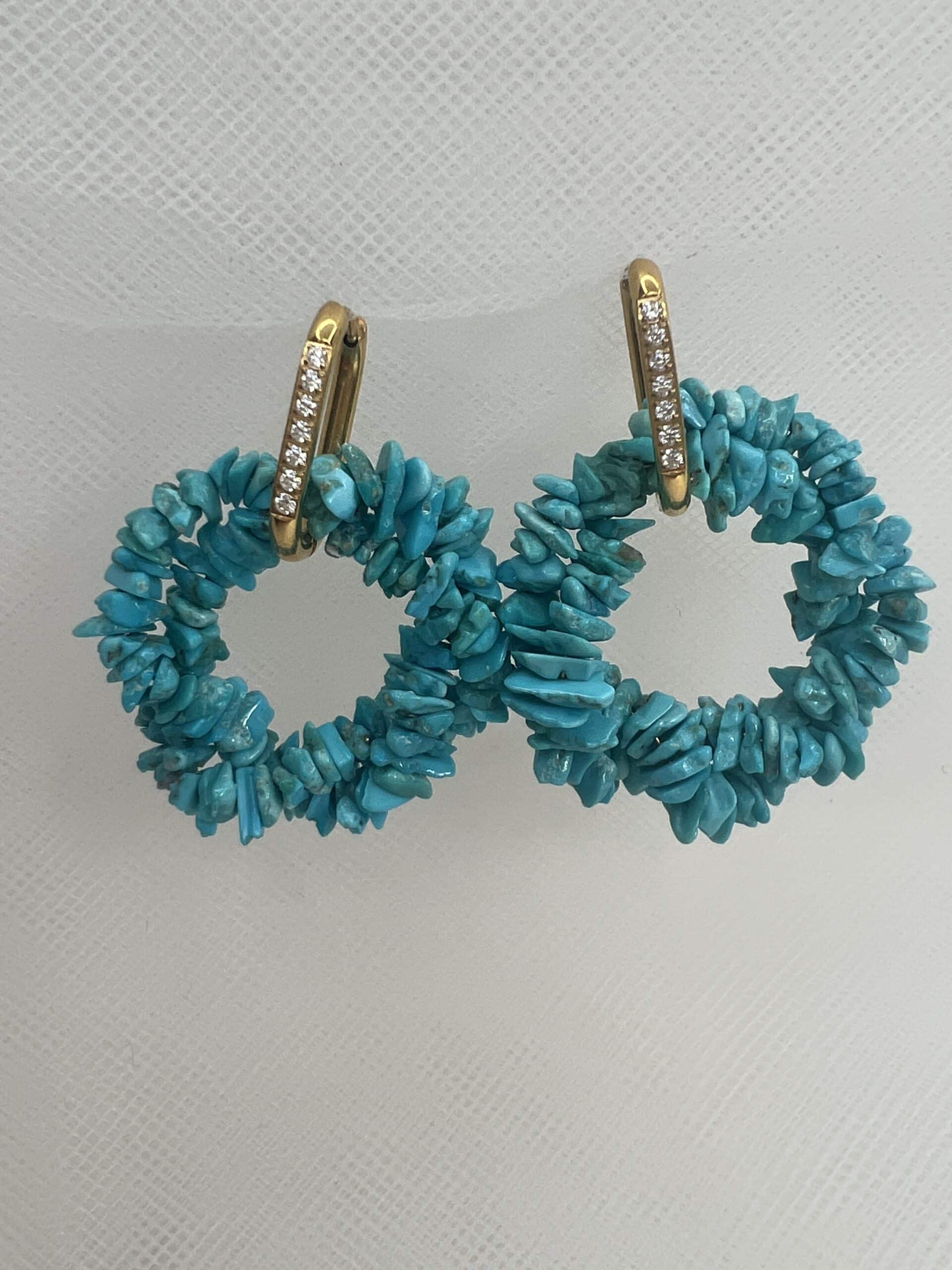 Pendientes de acero chapado en oro amarillo y turquesa natural.