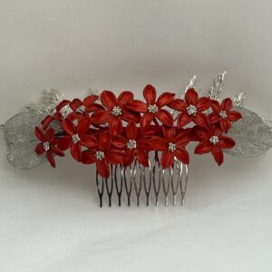 Tocado de flores de porcelana y hojas de metal