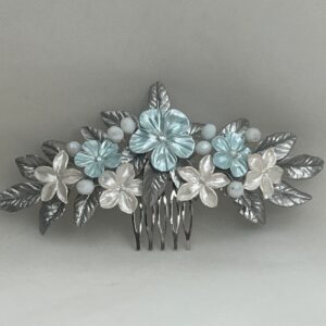 tocado de flores y hojas de porcelana con bolas de cristal